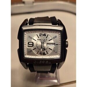 Diesel DZ-1216 Men's Silver Dial Day-Date 50mm Watch. New Battery + Poly~ Band